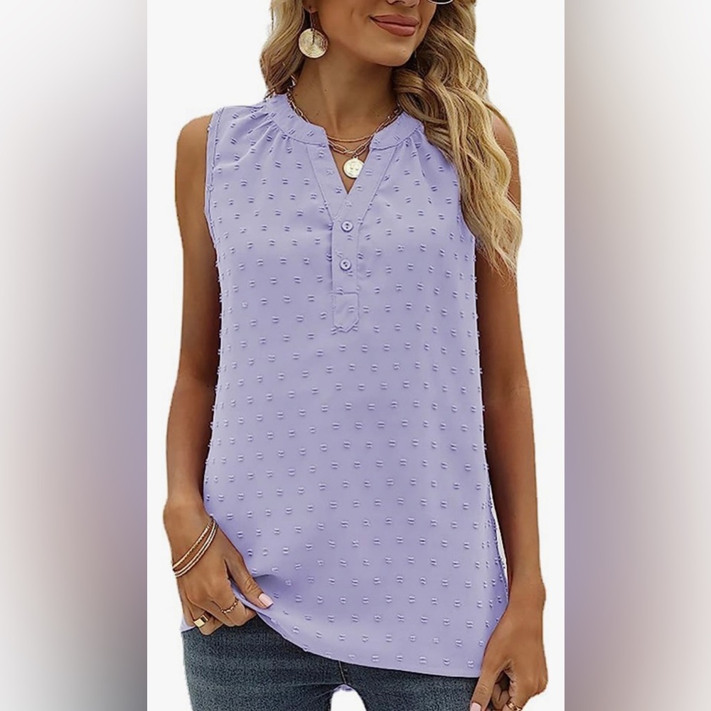 XXL Lavendar Swiss Dot Sleeveless Blouse